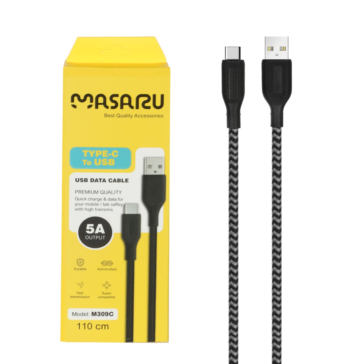 کابل شارژ 1.1 متری فست Masaru Type-C مدل M309C - مشکی سفید - SMO